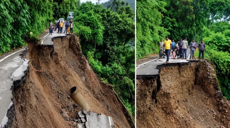 डिमटा बैंड के पास NH-707A का एक बड़ा हिस्सा क्षतिग्रस्त, दोनों तरफ से यातायात पूरी तरह ठप